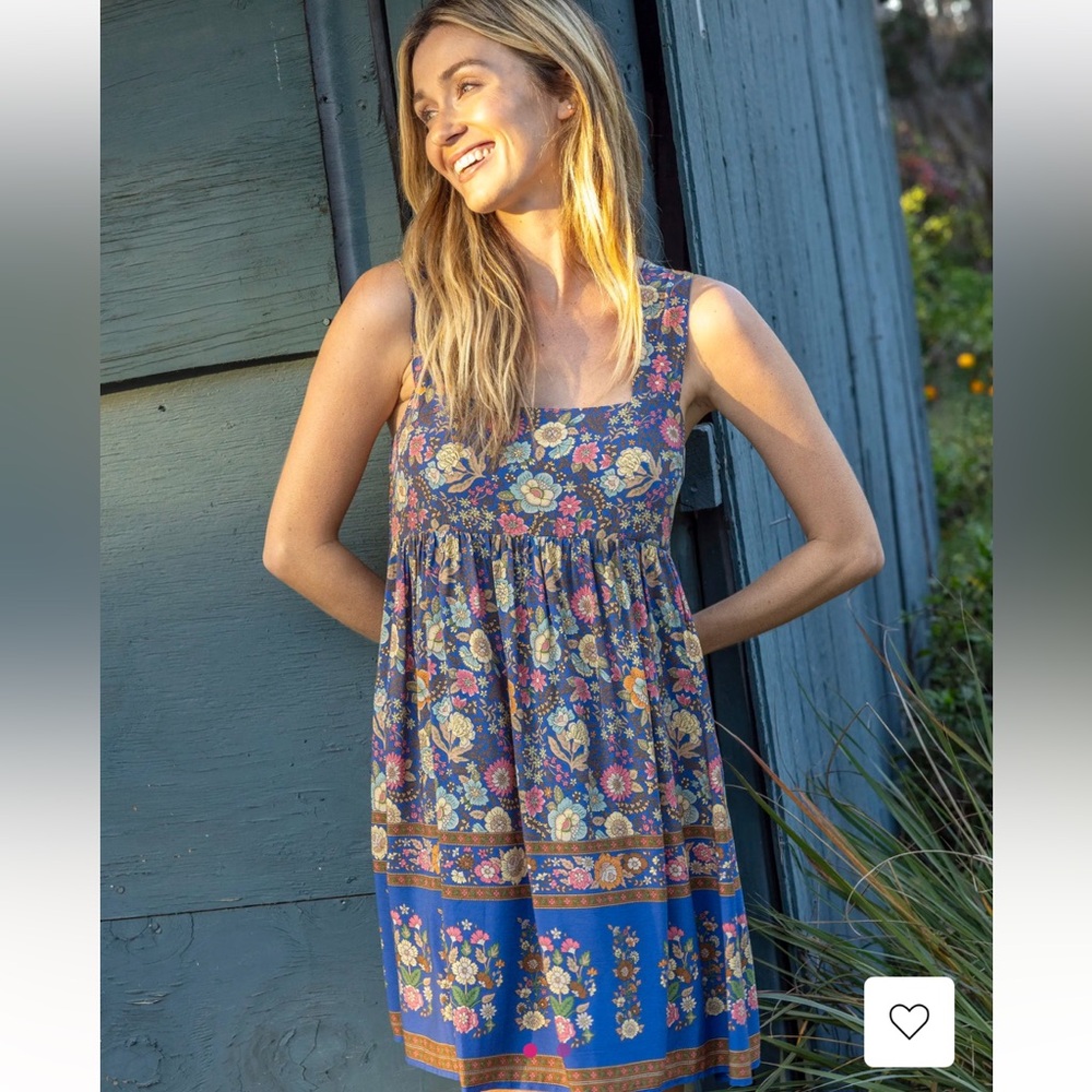 Natural Life Tricia Mini Dress - Blue Yellow Roses